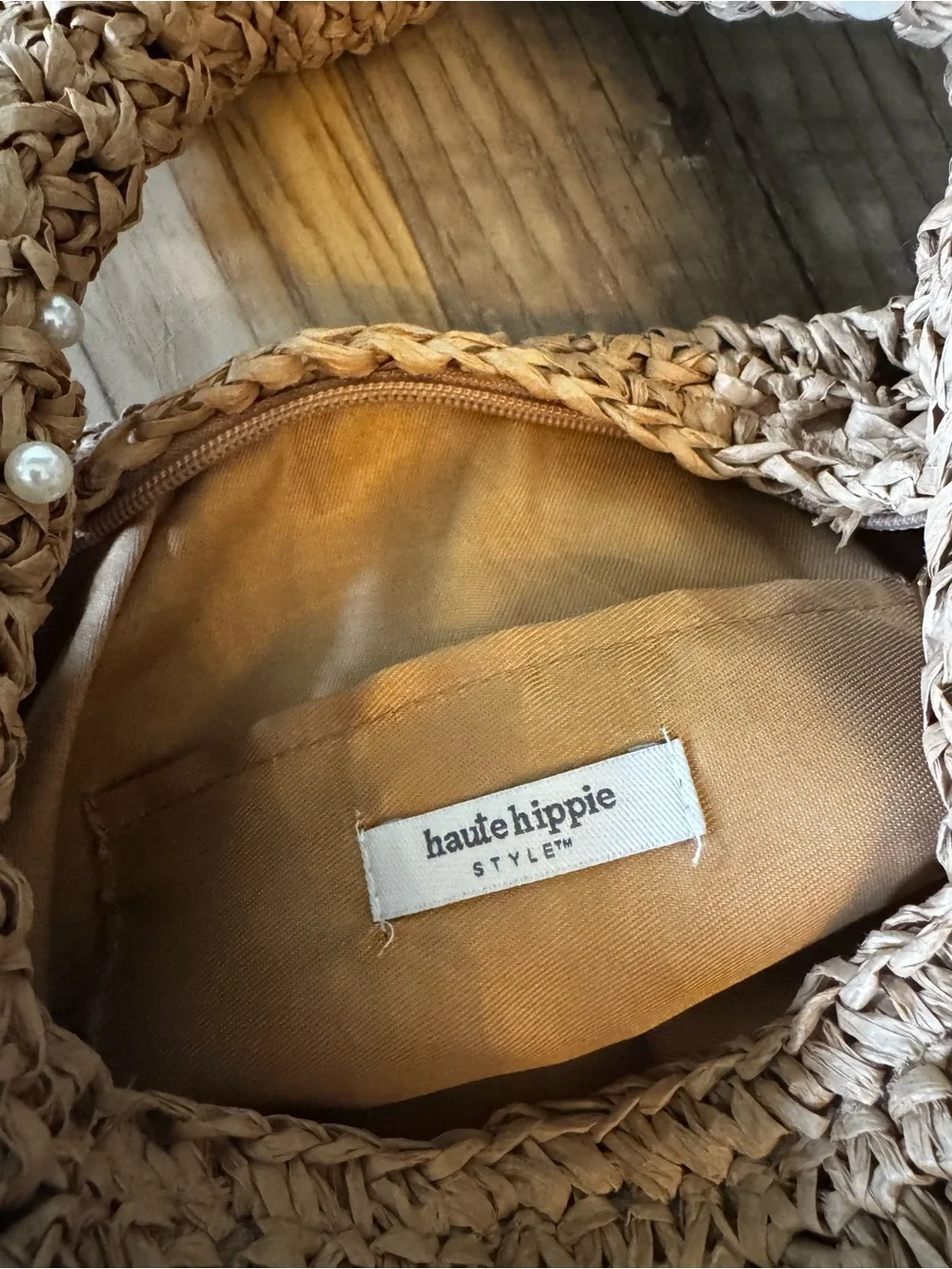 NWOT Haute Hippie Straw Pearl-Embellished Woven Shoulder Hobo Bag in Natural Tan
